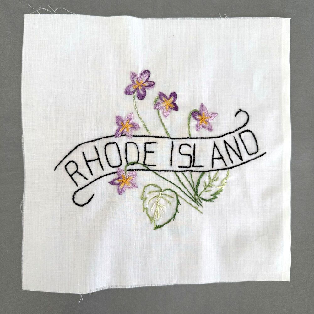 Rhode Island Embroidered Quilted Square Frameable Art Needlepoint State Flower